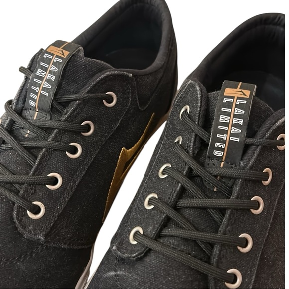Lakai Limited Griffin Men’s Skate Shoes Black Canvas Gold Stitching Logo Size 13